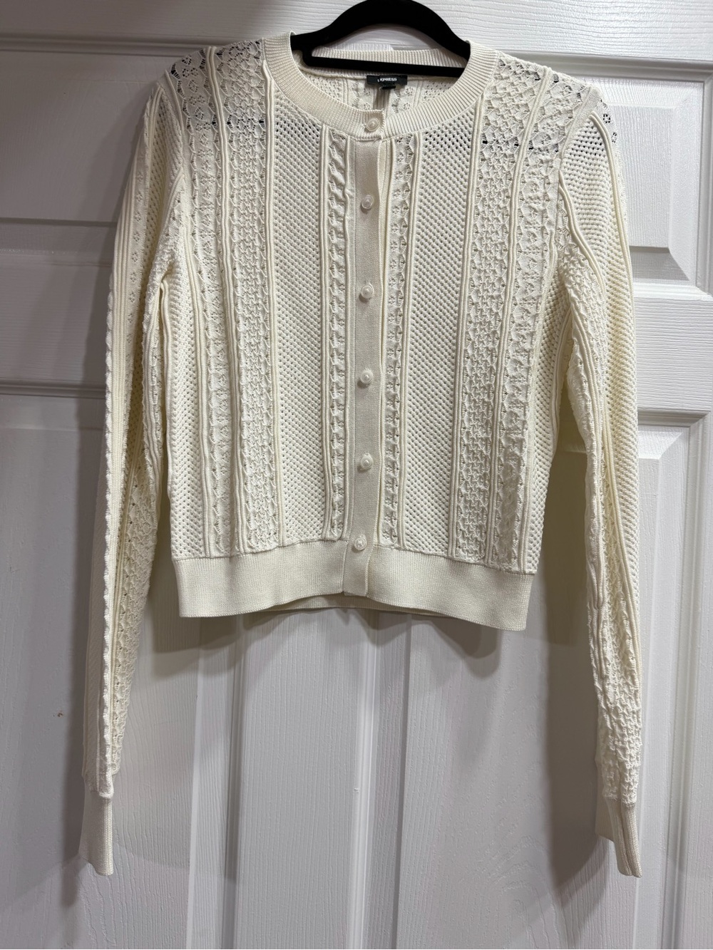 Express Cream Knit Pearl-Button Cardigan